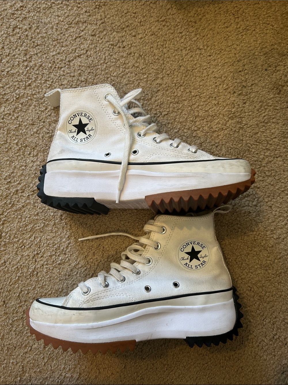 Converse White High Top Platform Run Star Hike Sneakers with Black Logo